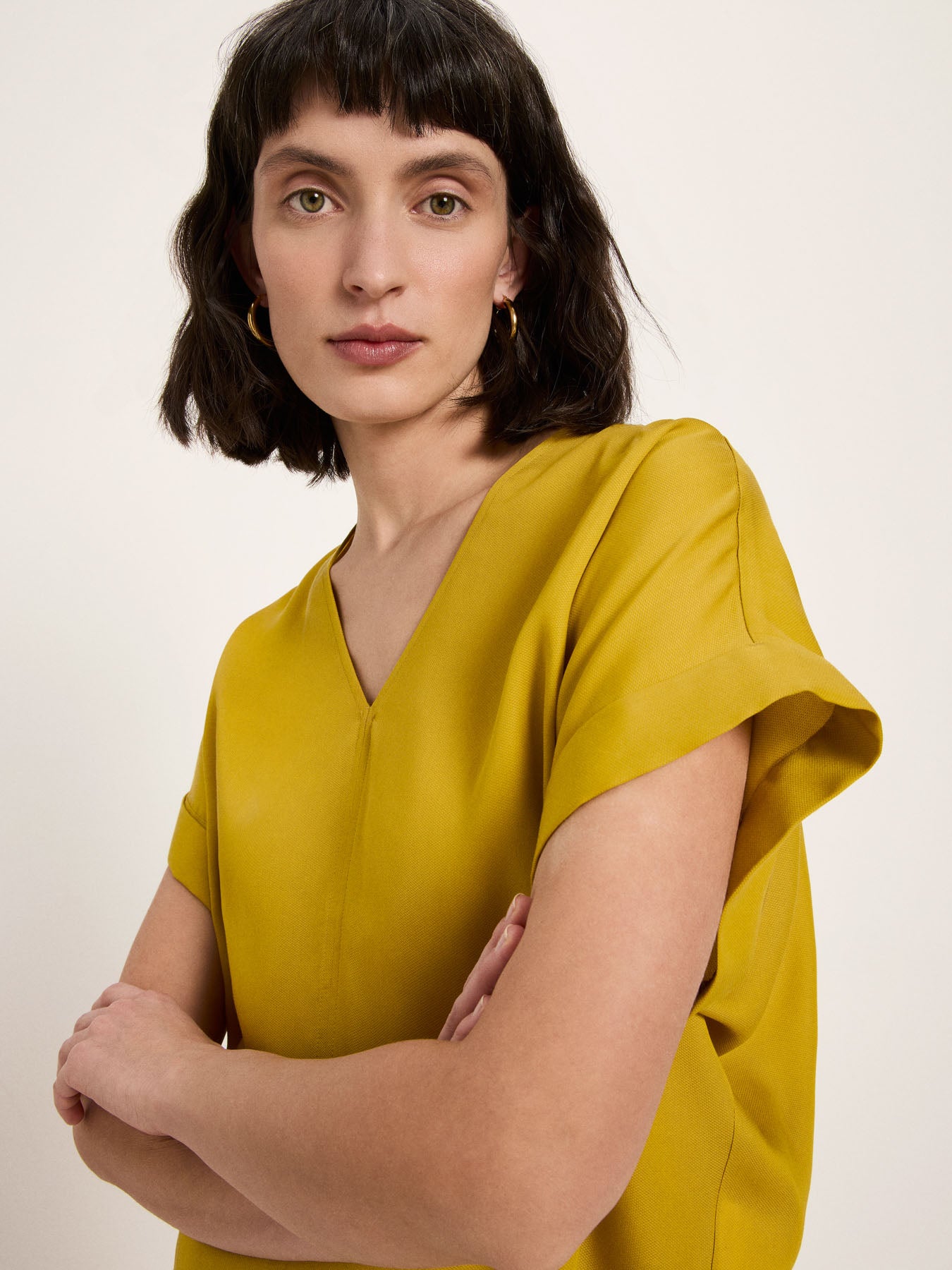 Draped V-Neck Top - Dark Kiwi by LANIUS — fair fashion in organic materials, front view