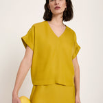 Draped V-Neck Top - Dark Kiwi by LANIUS — fair fashion in organic materials, view 3