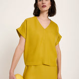 Draped V-Neck Top - Dark Kiwi by LANIUS — fair fashion in organic materials, view 3