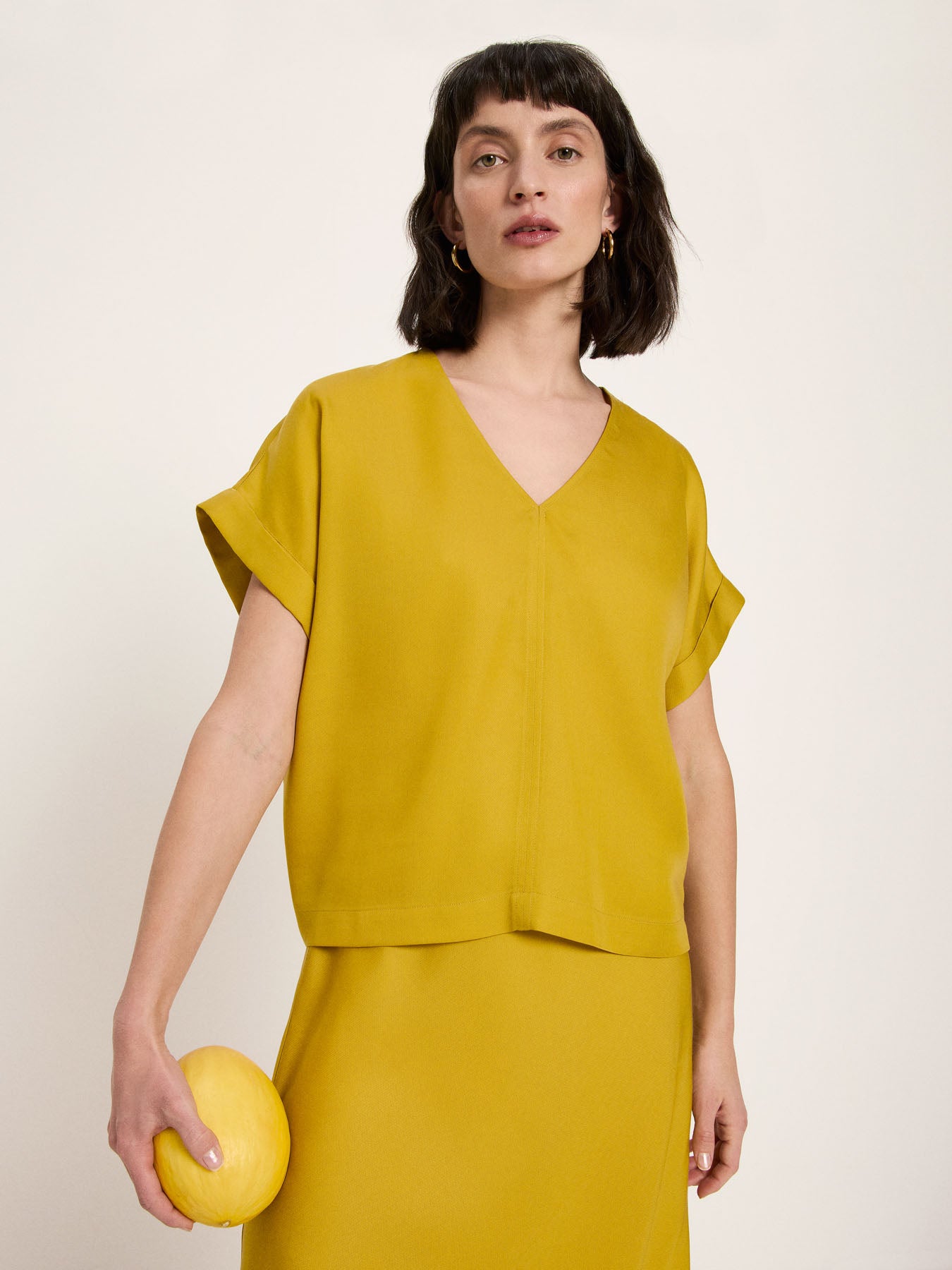 Draped V-Neck Top - Dark Kiwi by LANIUS — fair fashion in organic materials, view 3