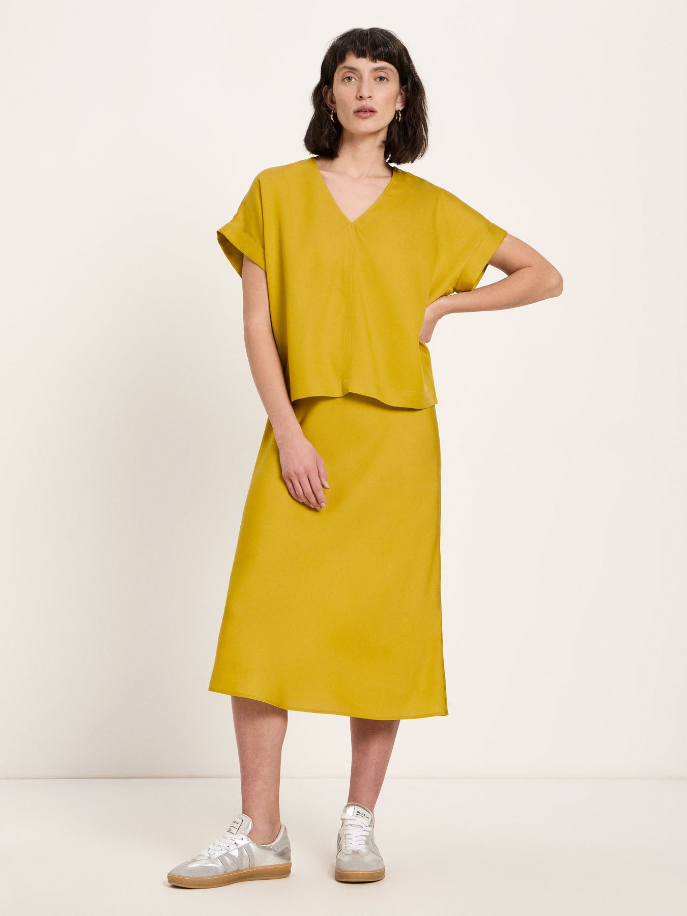 Draped V-Neck Top - Dark Kiwi by LANIUS — fair fashion in organic materials, view 4