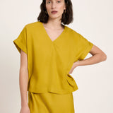 Draped V-Neck Top - Dark Kiwi by LANIUS — fair fashion in organic materials, view 5