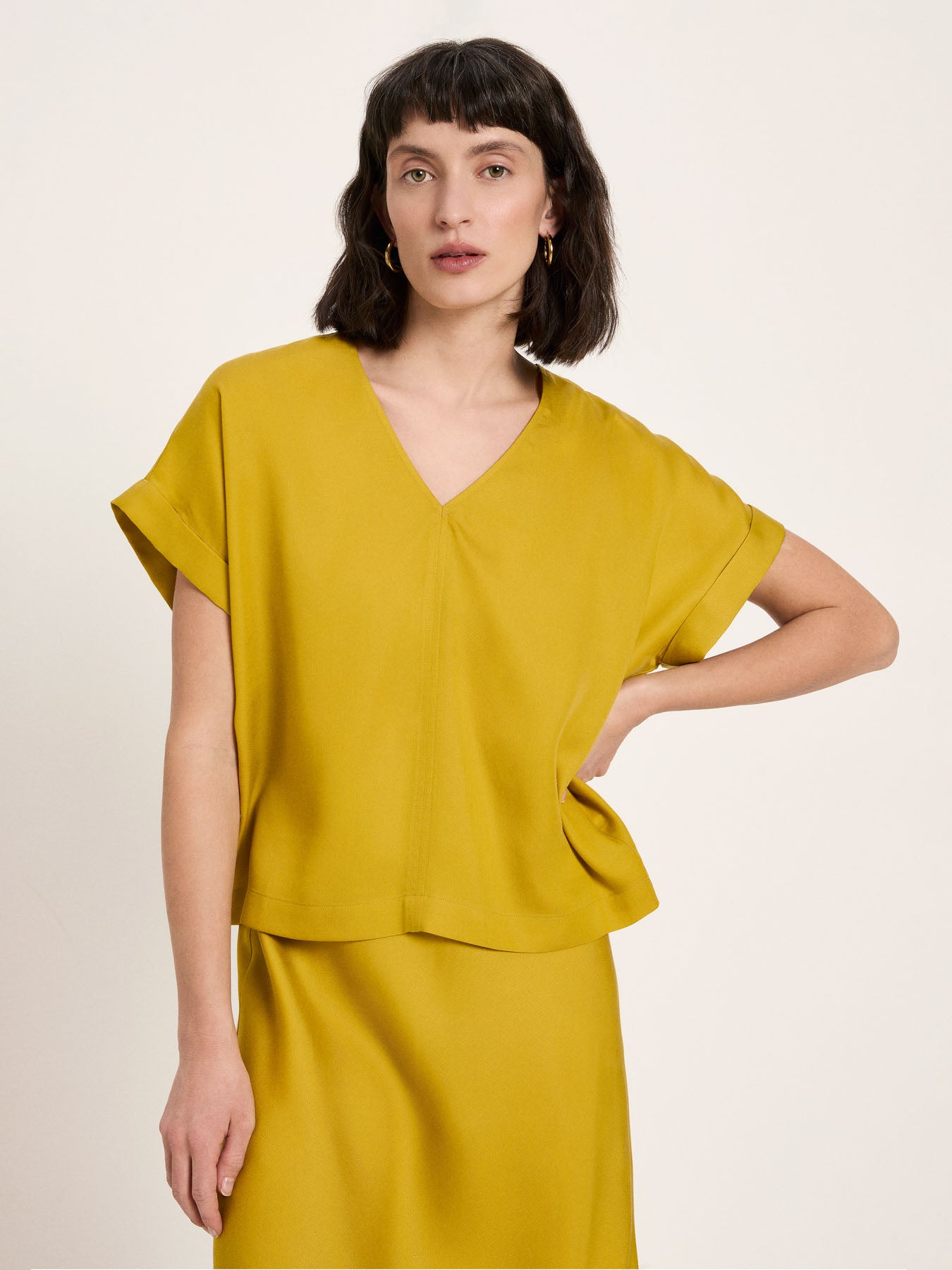 Draped V-Neck Top - Dark Kiwi by LANIUS — fair fashion in organic materials, view 5
