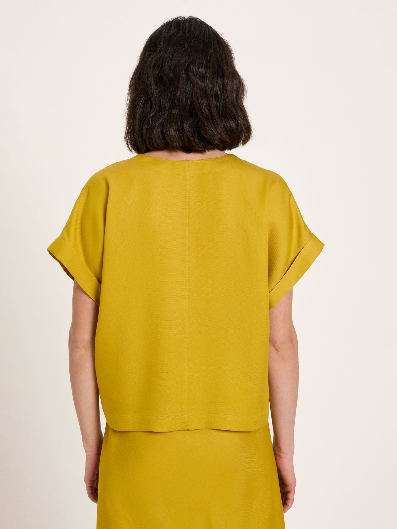 Draped V-Neck Top - Dark Kiwi by LANIUS — fair fashion in organic materials, view 6