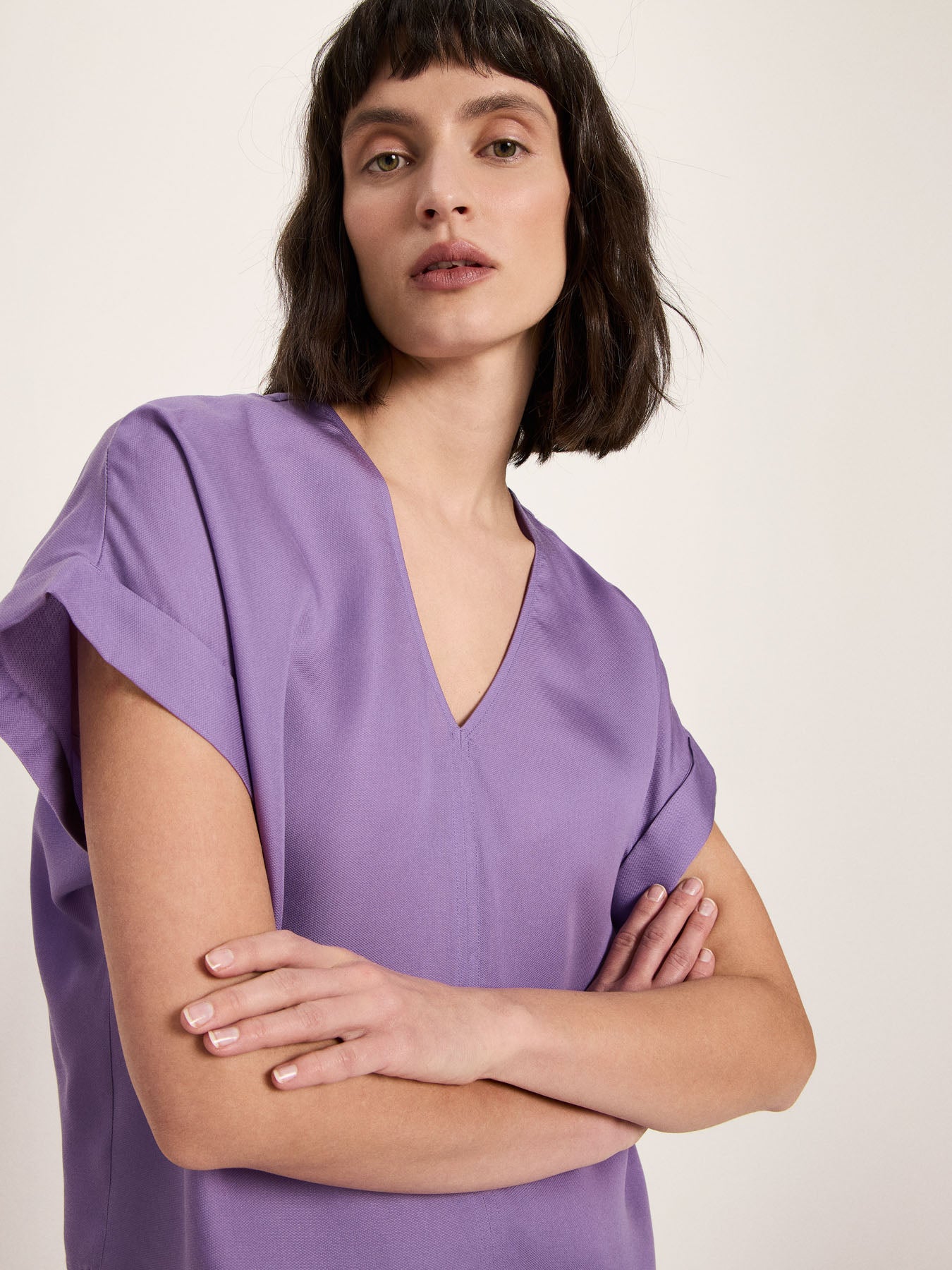 Draped V-Neck Top - Lavender by LANIUS — fair fashion in organic materials, front view