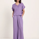 Draped V-Neck Top - Lavender by LANIUS — fair fashion in organic materials, view 3