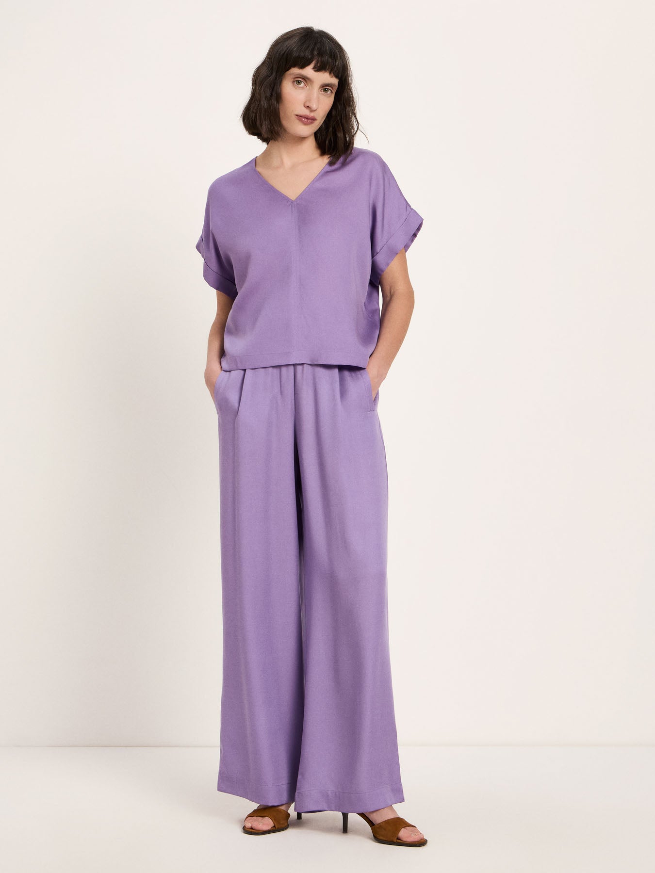 Draped V-Neck Top - Lavender by LANIUS — fair fashion in organic materials, view 3