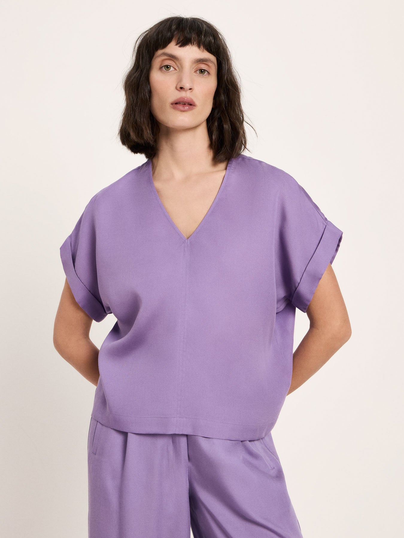 Draped V-Neck Top - Lavender by LANIUS — fair fashion in organic materials, view 4