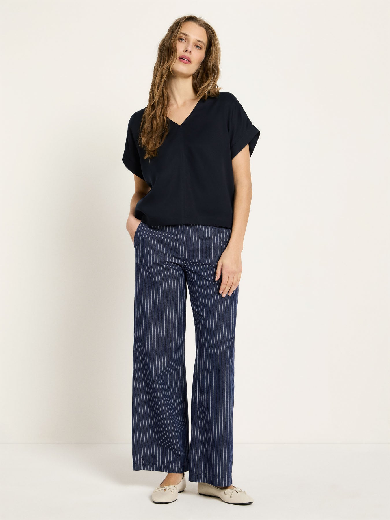Draped V-Neck Top - Midnight Blue by LANIUS — fair fashion in organic materials, view 3