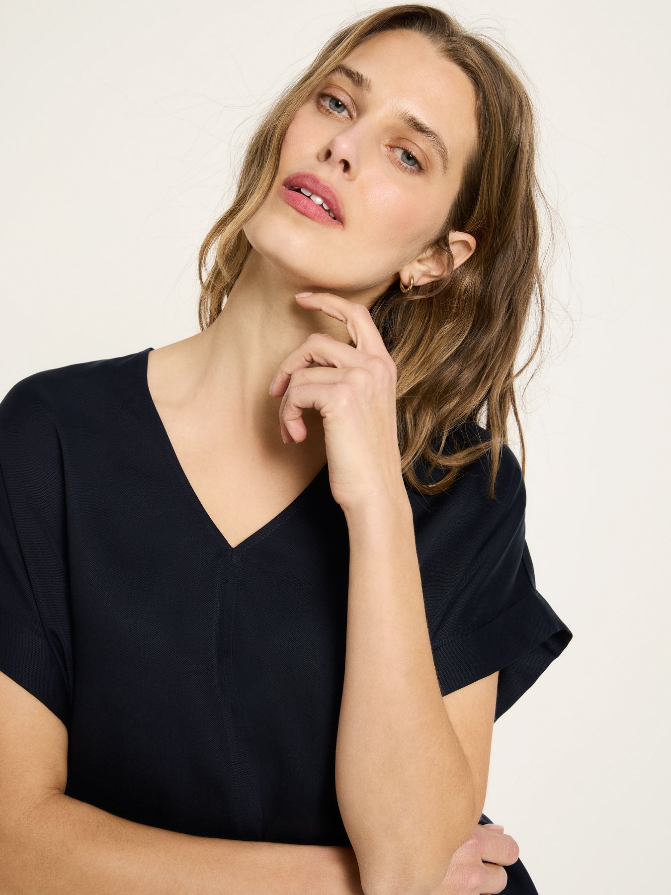 Draped V-Neck Top - Midnight Blue by LANIUS — fair fashion in organic materials, view 4