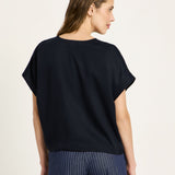 Draped V-Neck Top - Midnight Blue by LANIUS — fair fashion in organic materials, view 5