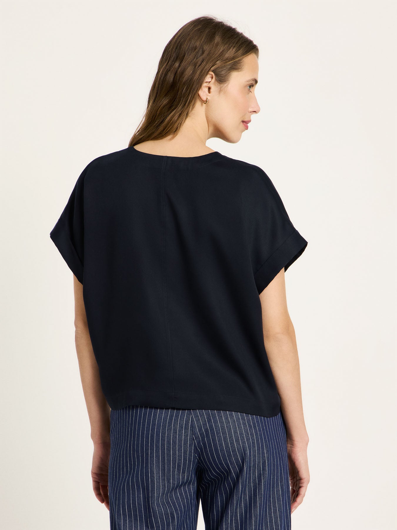 Draped V-Neck Top - Midnight Blue by LANIUS — fair fashion in organic materials, view 5