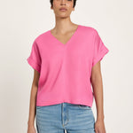 Draped V-Neck Top - Orchid Pink by LANIUS — fair fashion in organic materials, front view