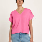 Draped V-Neck Top - Orchid Pink by LANIUS — fair fashion in organic materials, front view