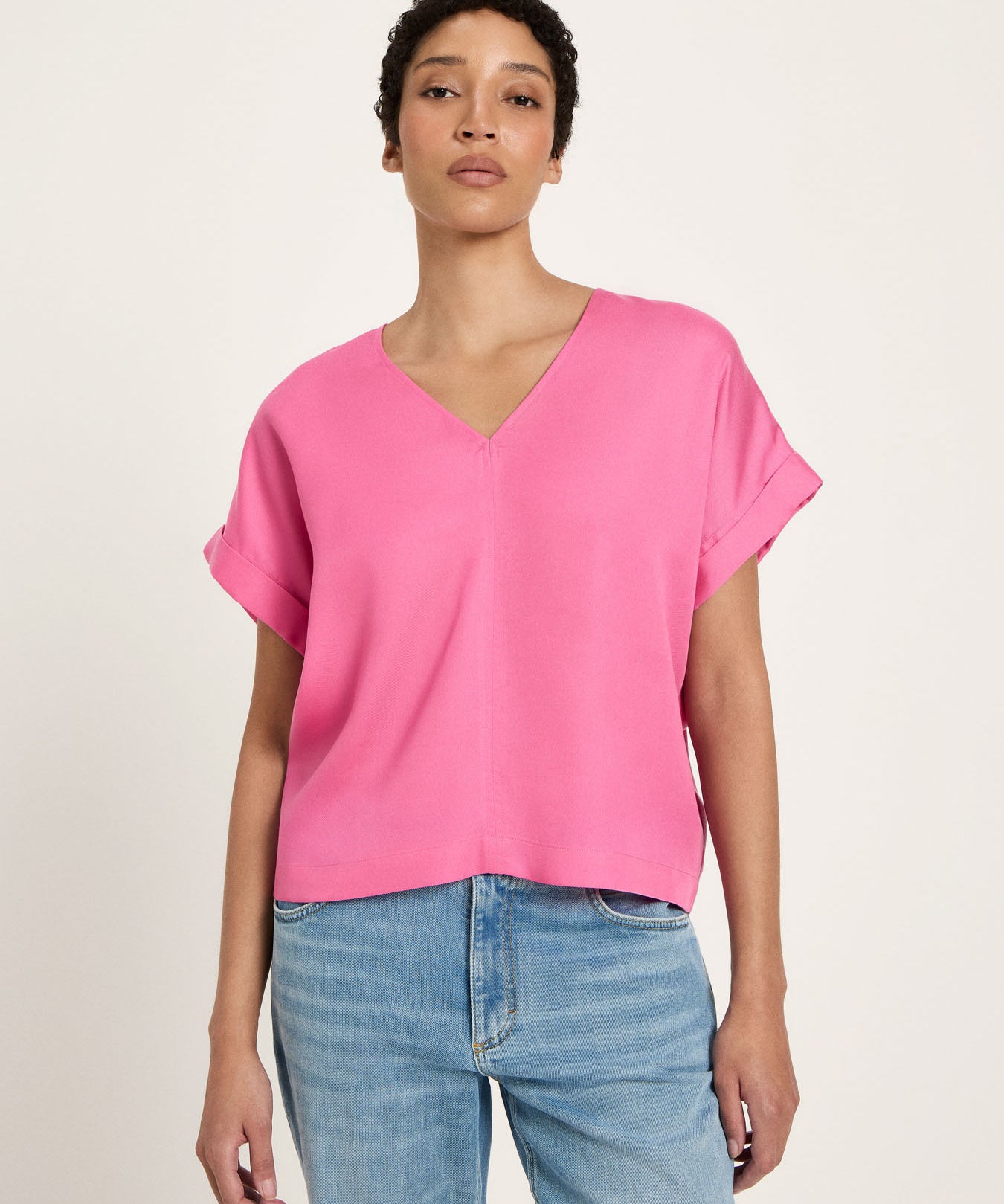 Draped V-Neck Top - Orchid Pink by LANIUS — fair fashion in organic materials, front view