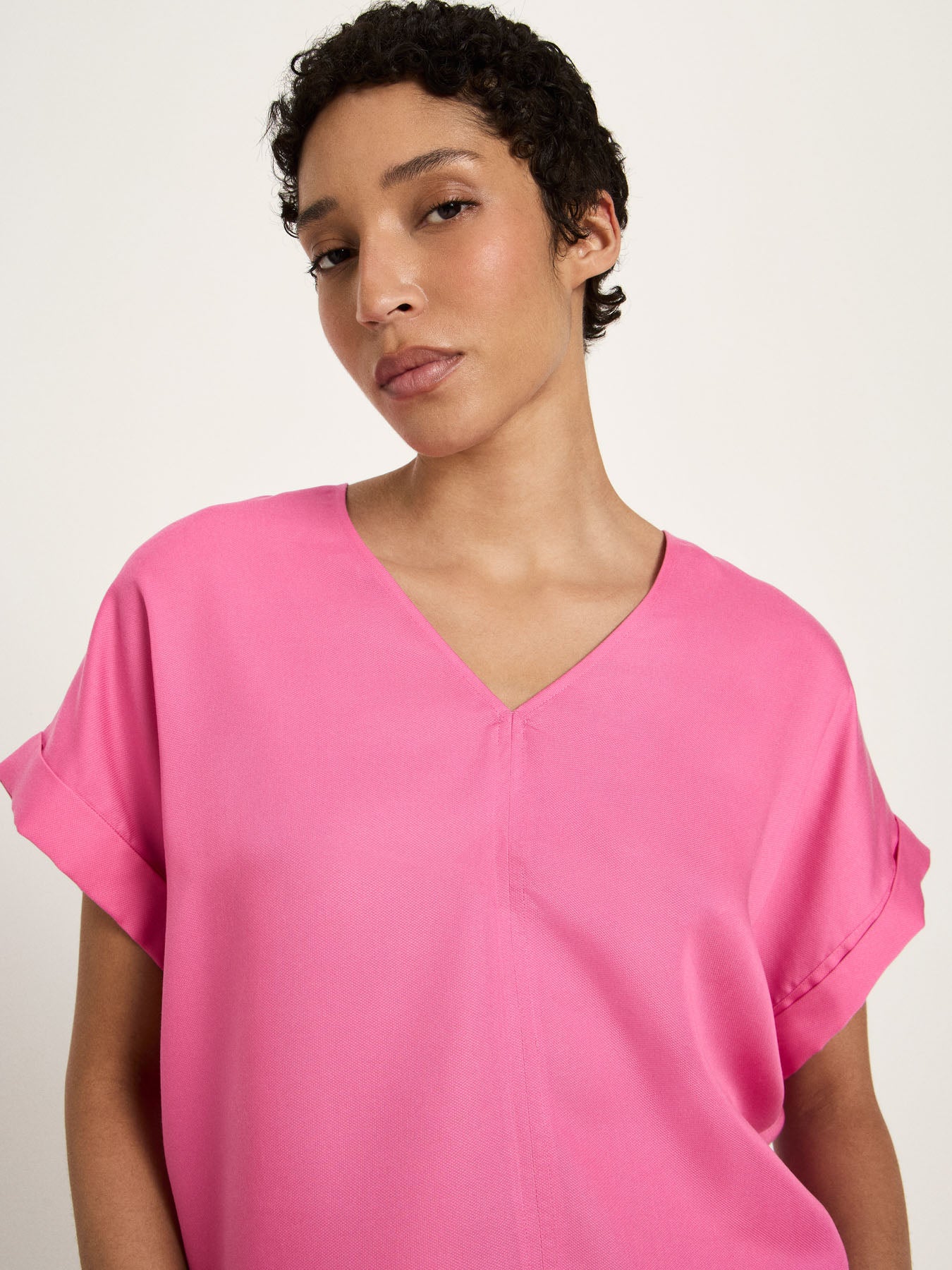 Draped V-Neck Top - Orchid Pink by LANIUS — fair fashion in organic materials, view 4