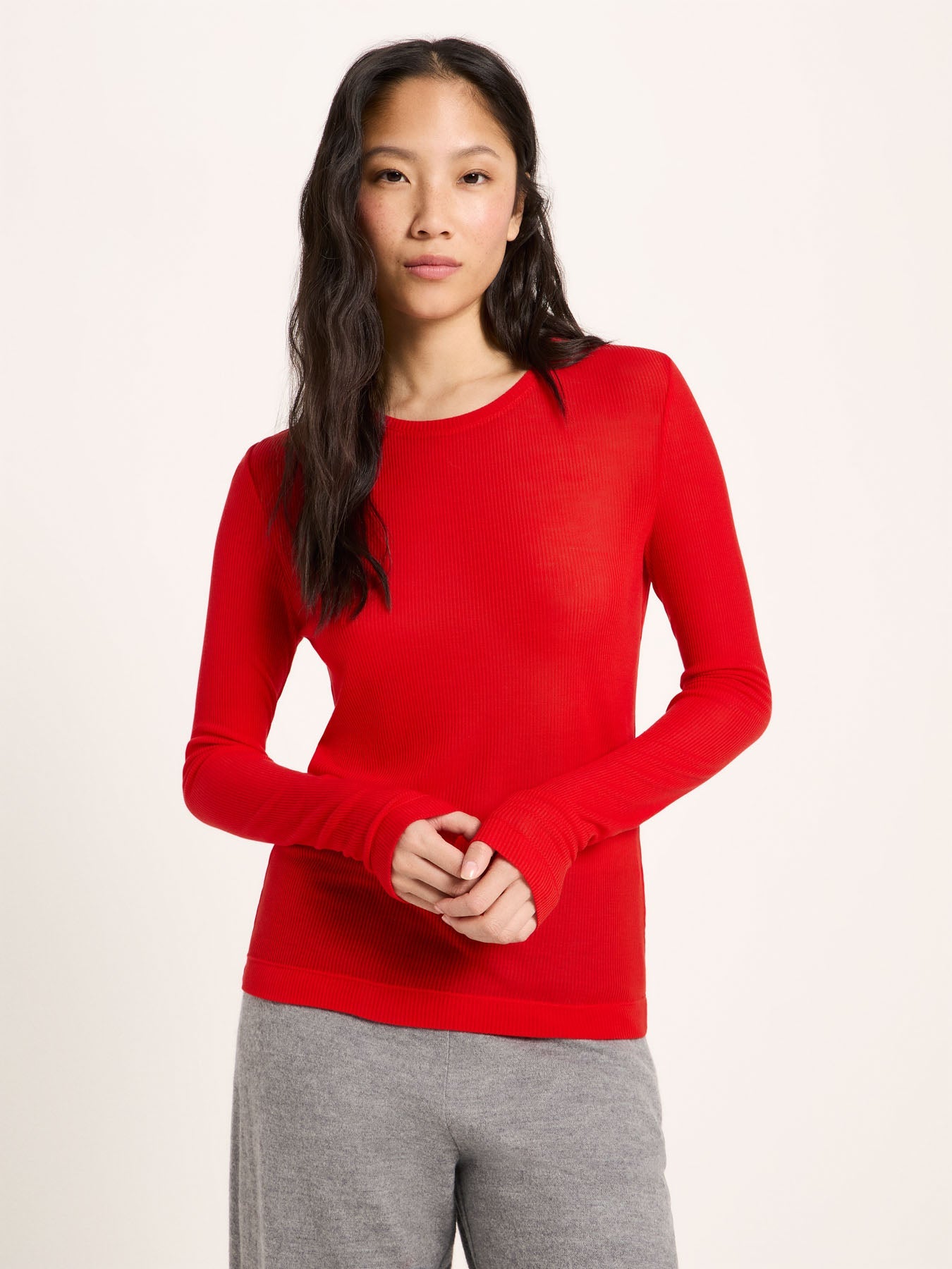 LANIUS long-sleeve T-shirt in red ribbed TENCEL Lyocell, another view