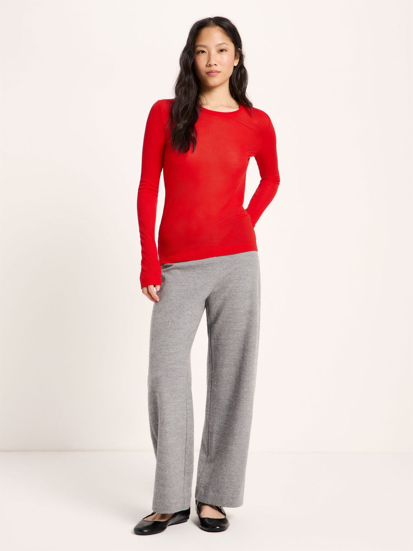 LANIUS long-sleeve T-shirt in red ribbed TENCEL Lyocell, another view