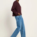 LANIUS V-Neck Tencel Blouse — Burgundy – view 2