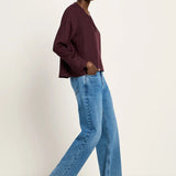 LANIUS V-Neck Tencel Blouse — Burgundy – view 2