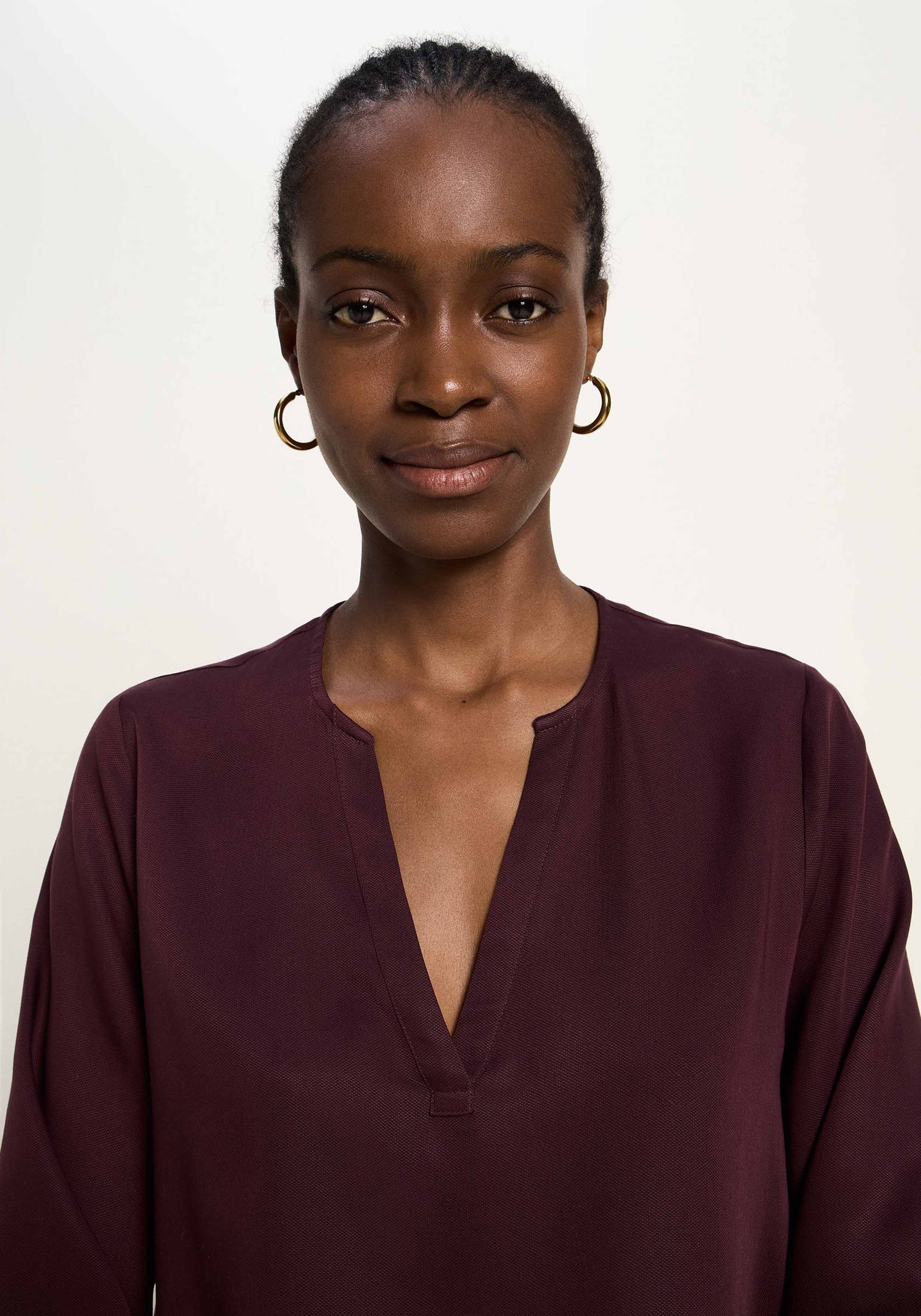 LANIUS V-Neck Tencel Blouse — Burgundy – view 4