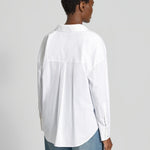 Lanius white shirt showing the dropped shoulders and the relaxed oversized silhouette