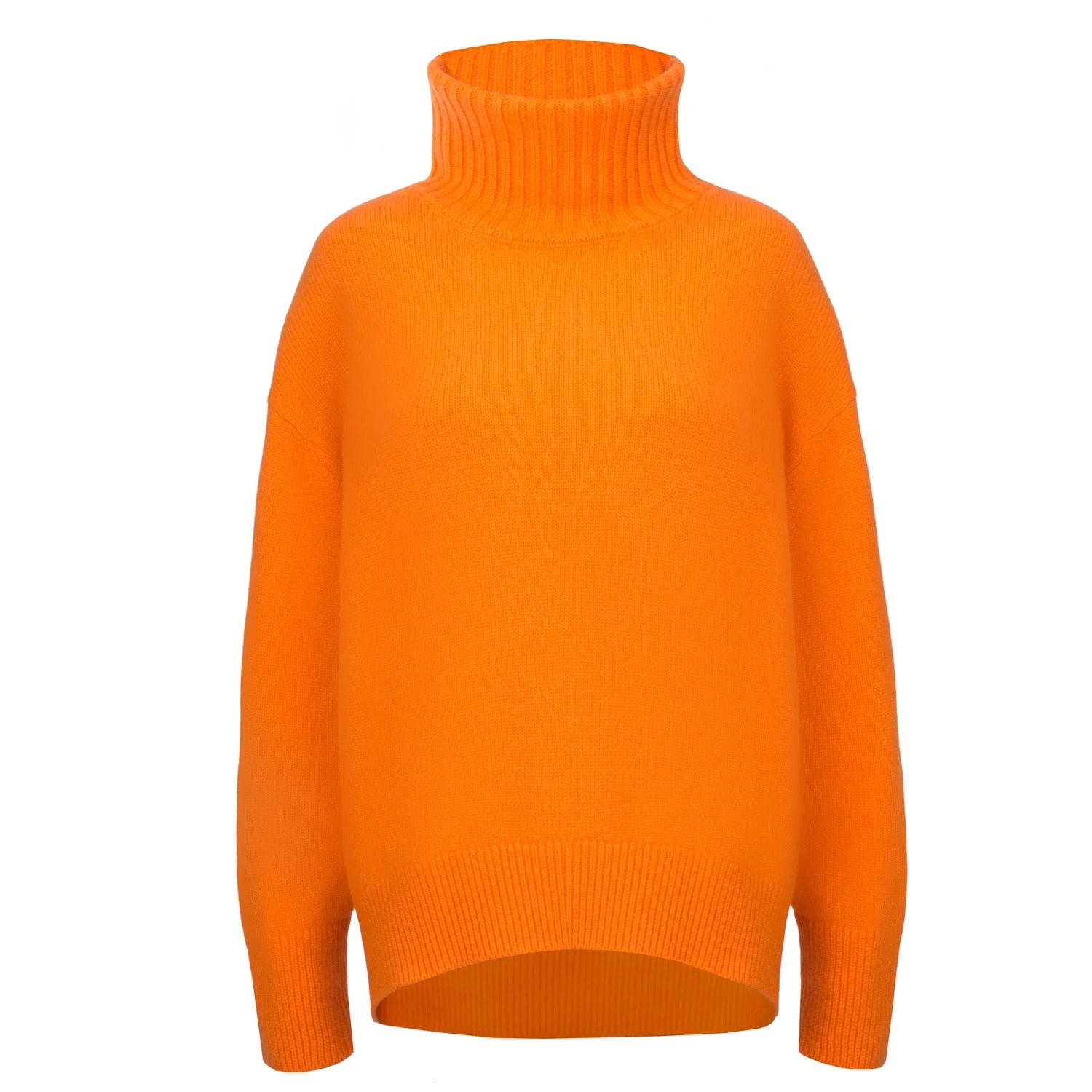 Luxurious 100% cashmere turtleneck in flattering Arancia orange by Nuage Cashmere