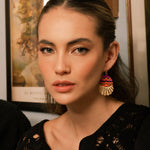 Style inspiration featuring Mayana Designs Beaded Santa Fe Earrings, with the earrings adding a vibrant touch to a black dress