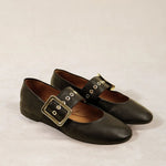 MICUIR Danseur de Roche black Mary Jane flats, three-quarter view of the pair