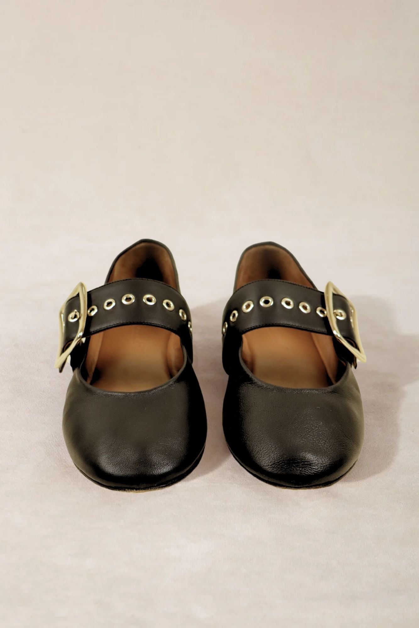 MICUIR Danseur de Roche black Mary Jane flats, front view showing the eyelet strap
