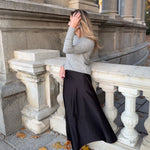 MICUIR Danseur de Roche black Mary Jane flat worn with a long satin skirt
