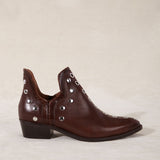 MICUIR Punky chocolate ankle boot, side view showing the open ankle and 4 cm heel