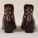 MICUIR Punky chocolate ankle boots, back view with studded trim