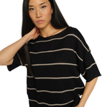 Straight cut MOS MOSH MMArlen striped top, short sleeve summer knit for a sustainable Swiss capsule wardrobe