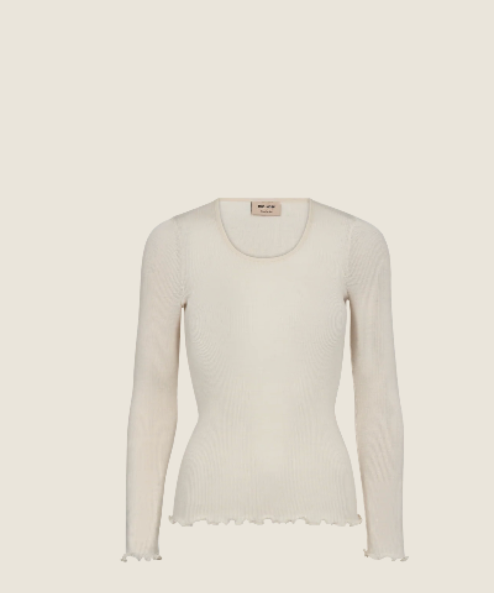 MMElaine Seamless Silk Tee in Écru, long-sleeve front view on neutral background