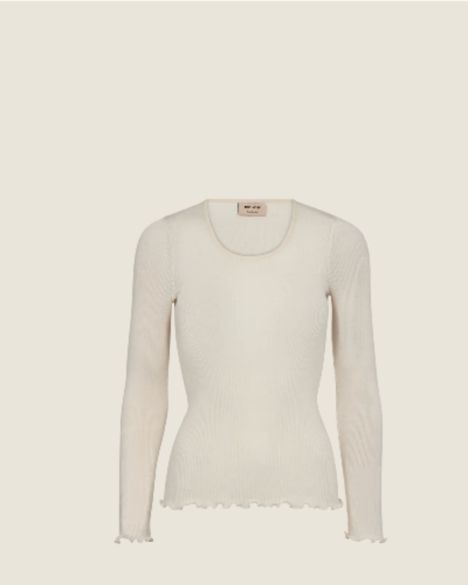 MMElaine Seamless Silk Tee in Écru, long-sleeve front view on neutral background