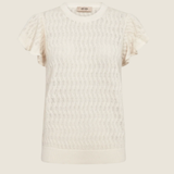 Écru MMGanna pattern O-neck knit top with wave design and ruffle sleeves