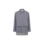MOS MOSH Barb oversized navy striped shirt with classic collar, front view