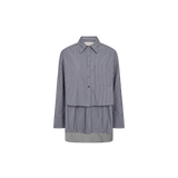 MOS MOSH Barb oversized navy striped shirt with classic collar, front view