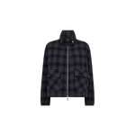 MOS MOSH Camille oversized navy checked wool-blend bomber jacket, front view