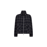MOS MOSH Camille oversized navy checked wool-blend bomber jacket, front view