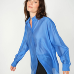Deep Blue Lolite MMDanika shear shirt, sustainable Tencel Lyocell, relaxed fit. By Mos Mosh.