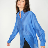 Deep Blue Lolite MMDanika shear shirt, sustainable Tencel Lyocell, relaxed fit. By Mos Mosh.