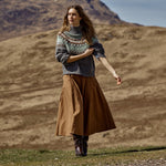 MOS MOSH Daya Fjord high-neck jumper in mottled grey with a sage, cream and brown jacquard yoke, lifestyle shot