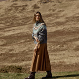 MOS MOSH Daya Fjord high-neck jumper in mottled grey with a sage, cream and brown jacquard yoke