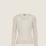 MMElaine Seamless Silk Tee in Écru, long-sleeve front view on neutral background