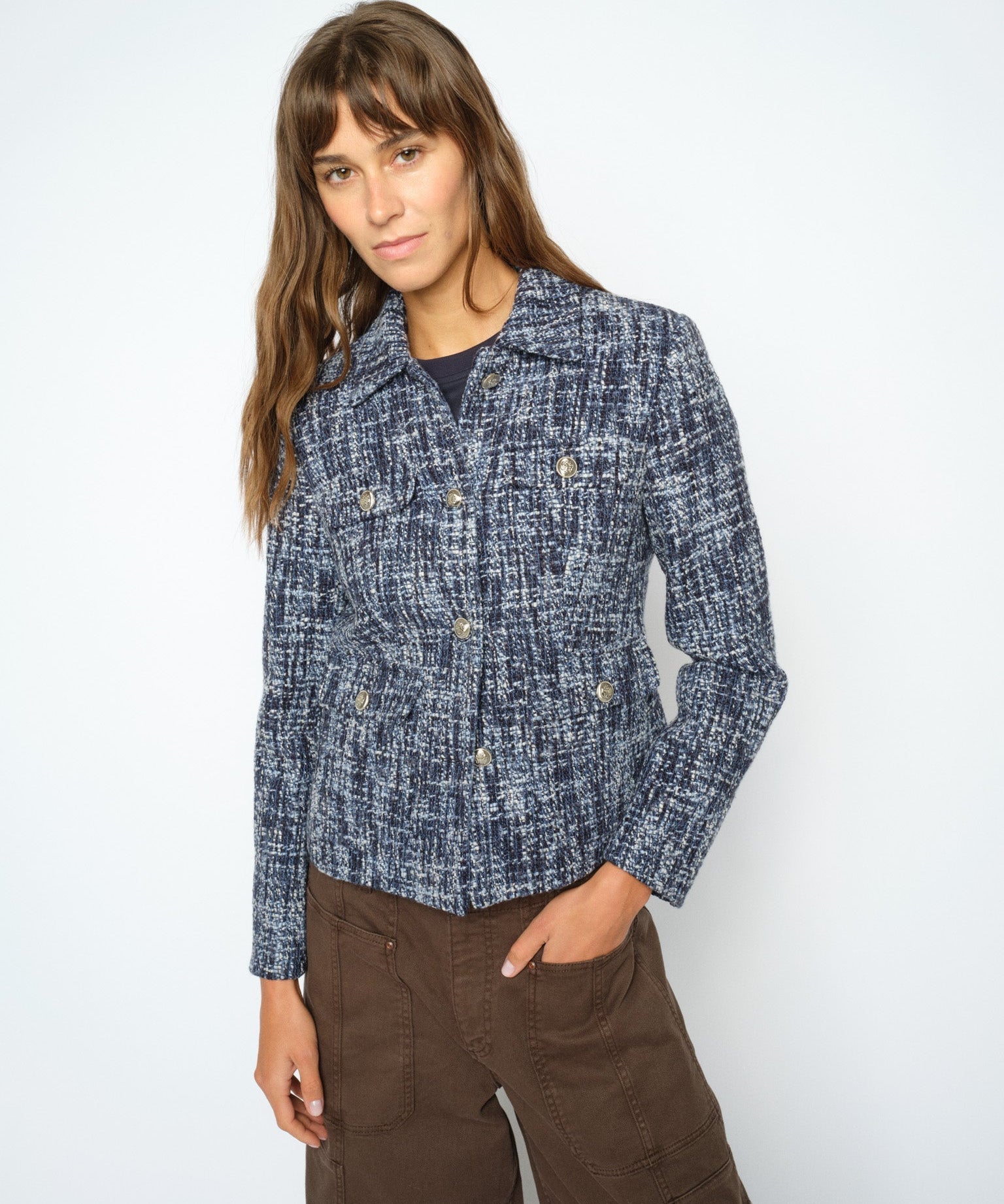 Fione Leoni Tweed Jacket – Salute Navy – front view