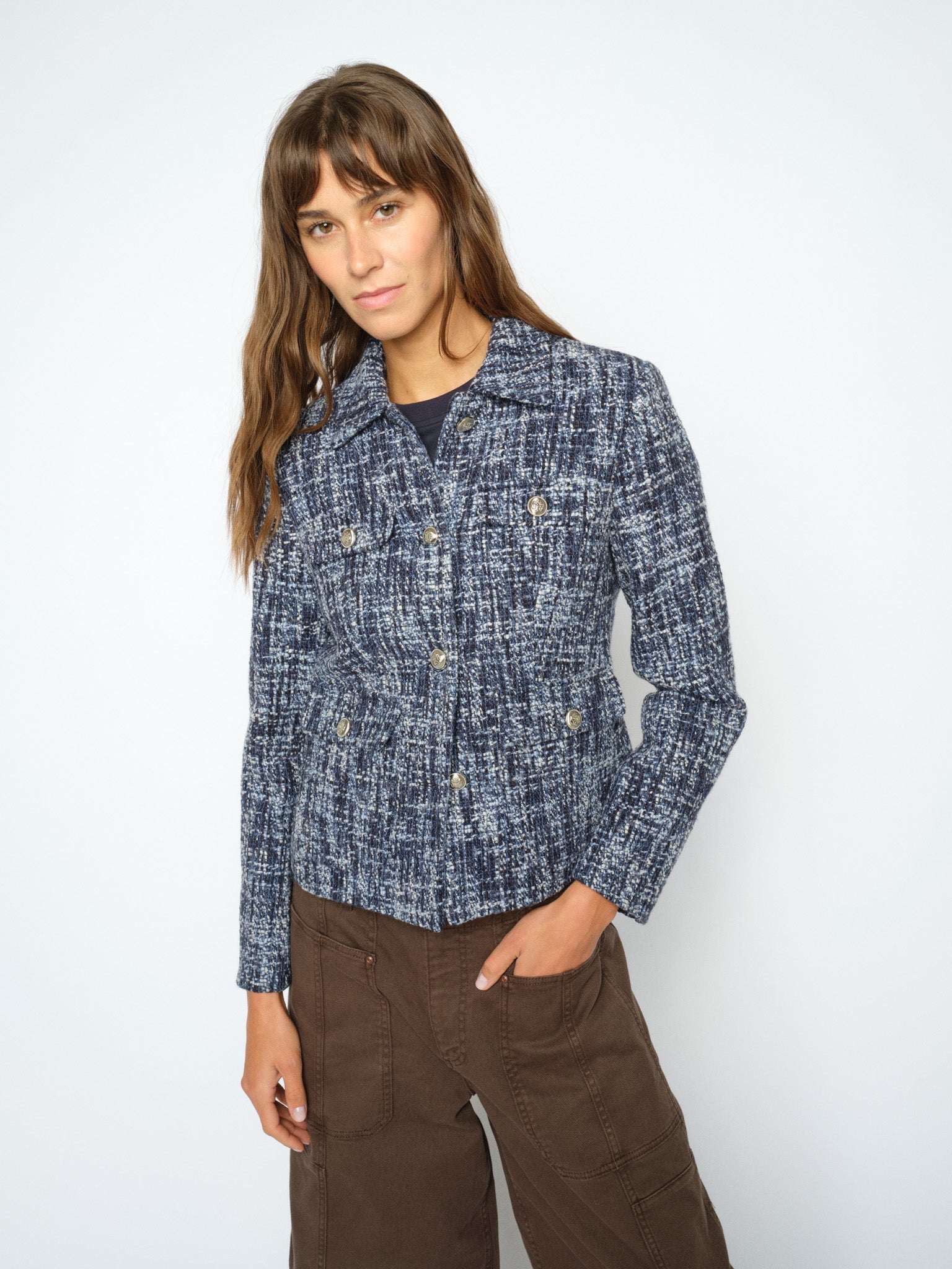 Fione Leoni Tweed Jacket – Salute Navy – front view