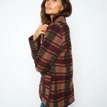 MOS MOSH Manja Comi oversized blazer in burgundy and pink check, close-up detail