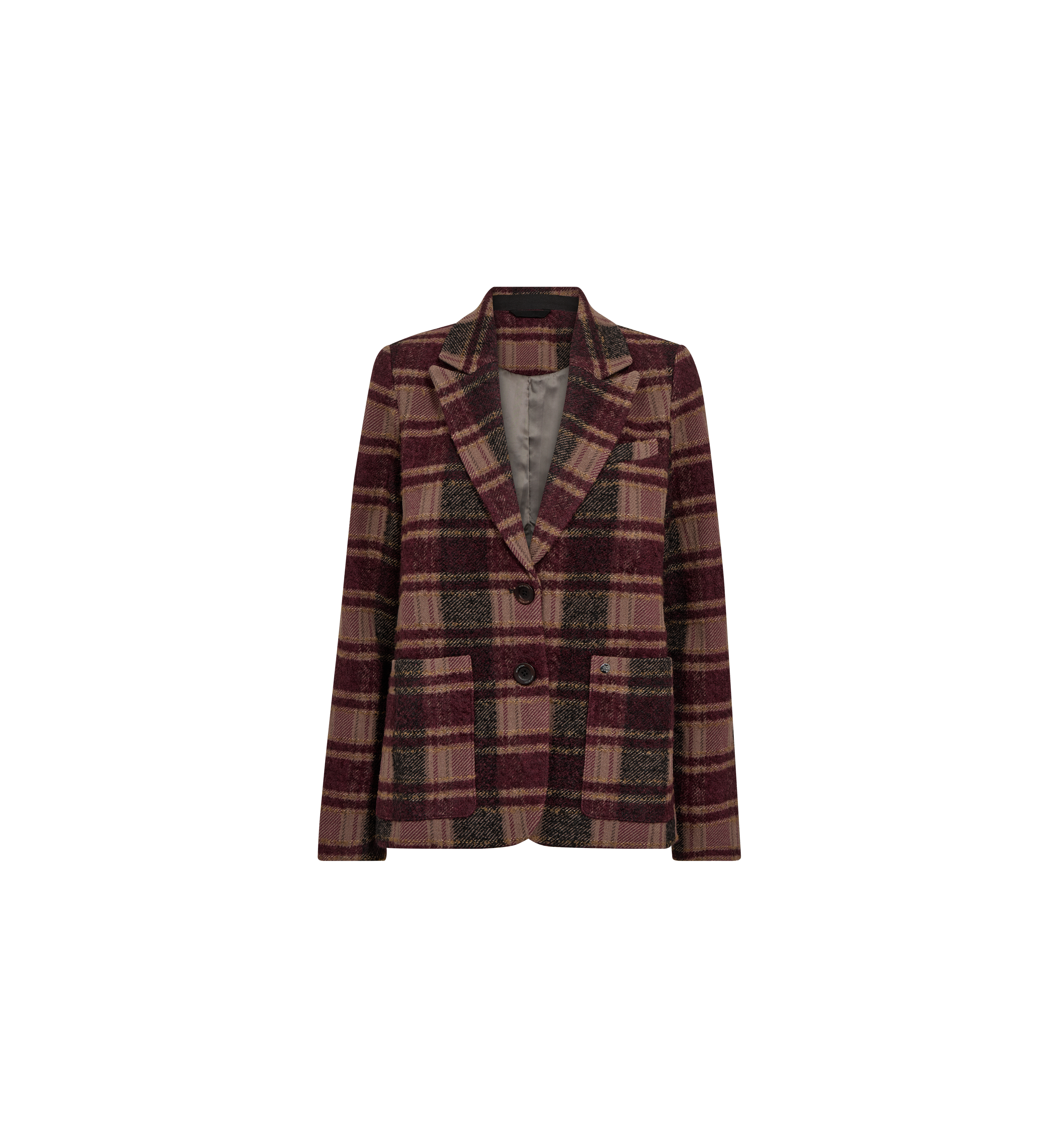 MOS MOSH Manja Comi oversized blazer in burgundy and pink check, front view